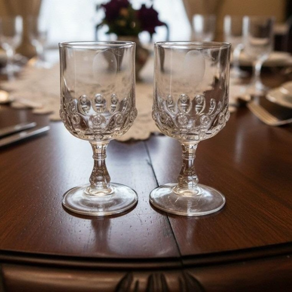 Vintage EAPG Thompson Glass Co. Torpedo 2 Water/Wine Goblets 6 1/8" ca. 1890